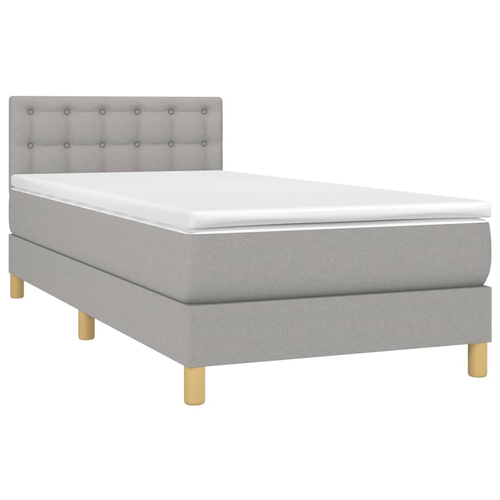 Krevet box spring s madracem LED svjetlosivi 90x190 cm tkanina