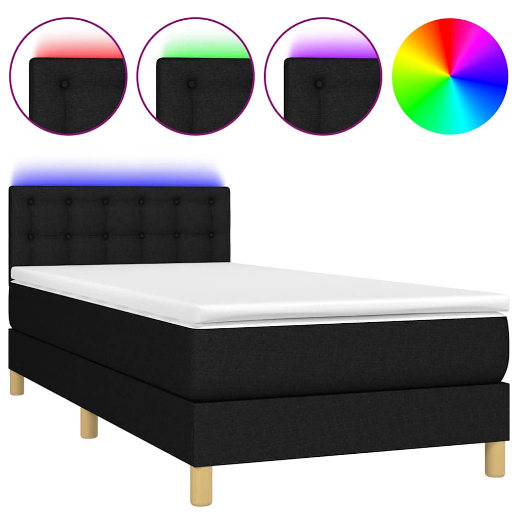 Krevet box spring s madracem LED crni 90x190 cm od tkanine