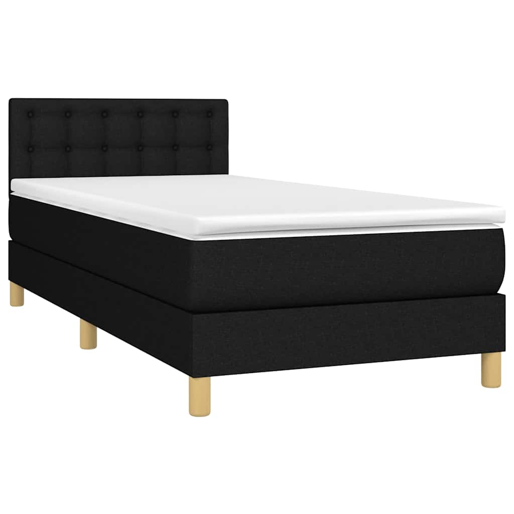 Krevet box spring s madracem LED crni 90x190 cm od tkanine