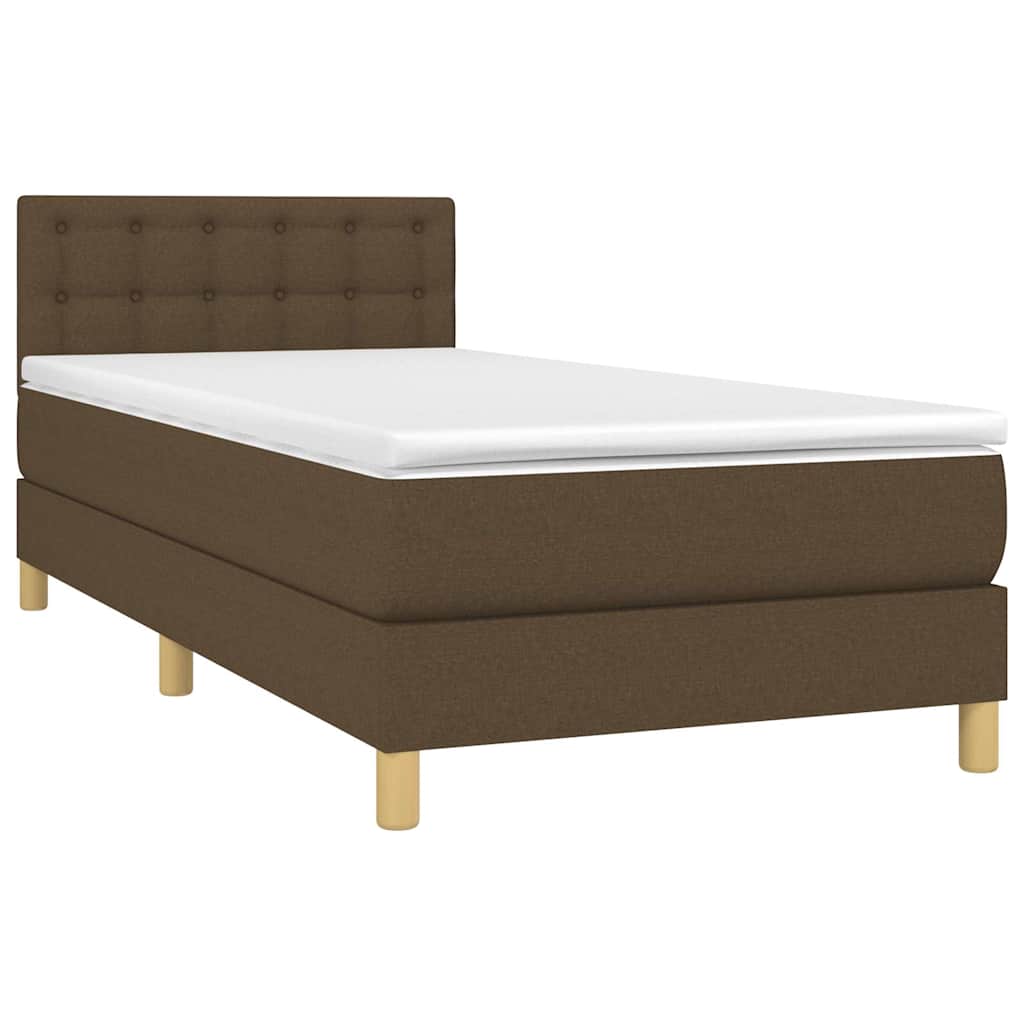 Krevet box spring s madracem LED tamnosmeđi 90x200 cm tkanina