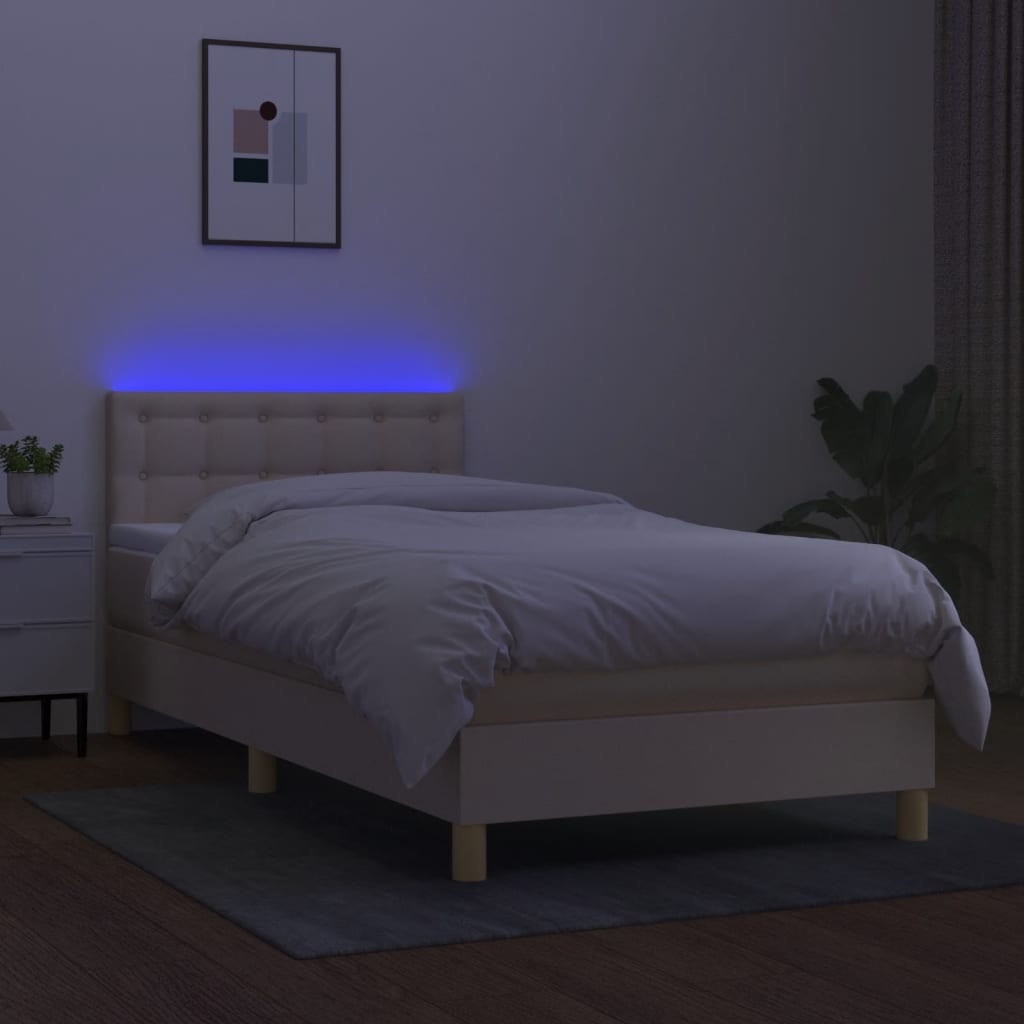 Krevet box spring s madracem LED krem 90x200 cm od tkanine