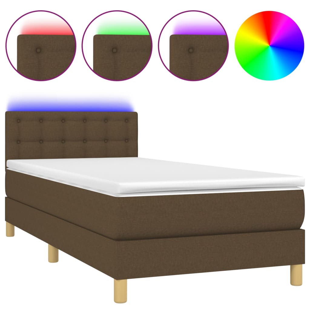 Krevet box spring s madracem LED tamnosmeđi 100x200 cm tkanina