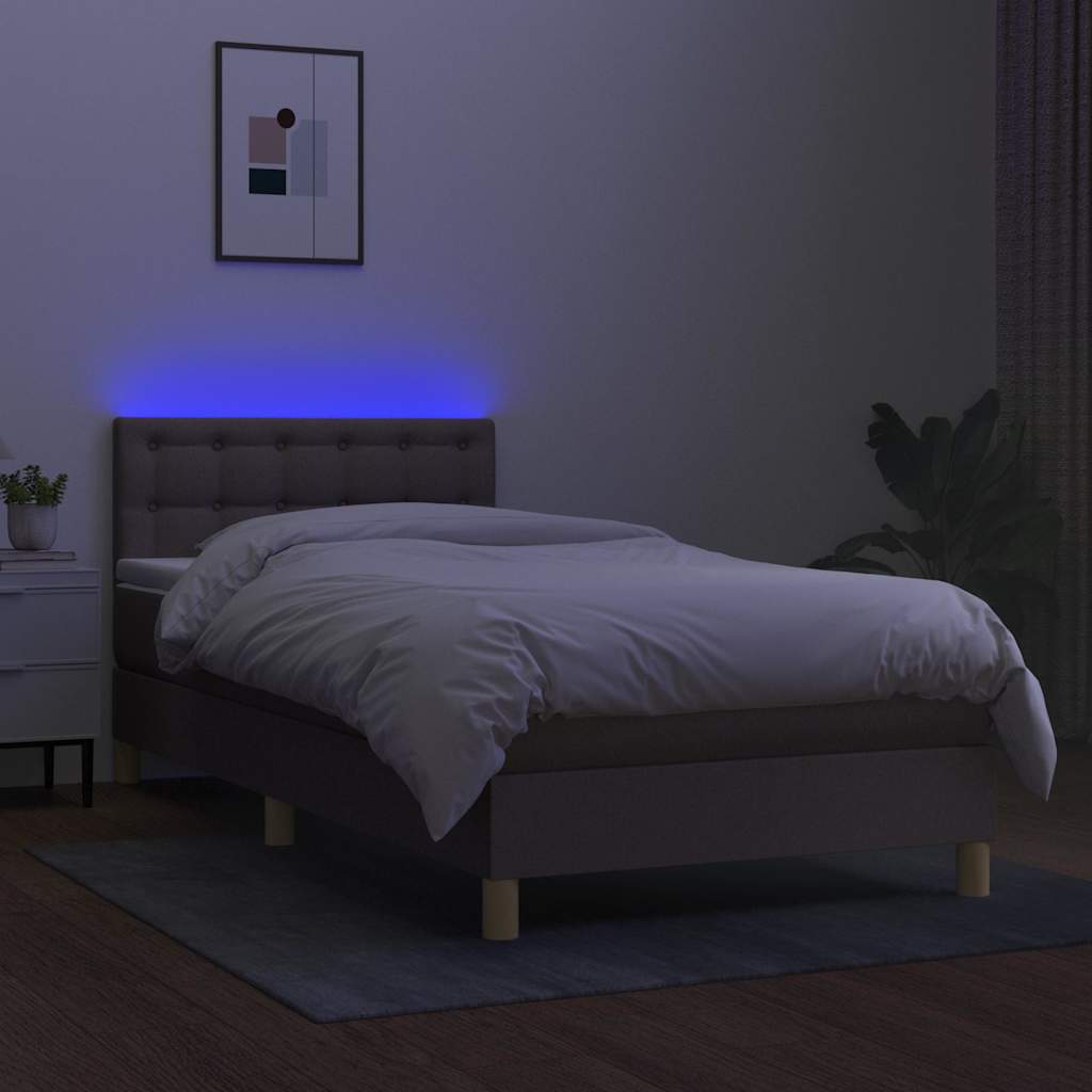 Krevet box spring s madracem LED smeđesivi 100x200 cm tkanina