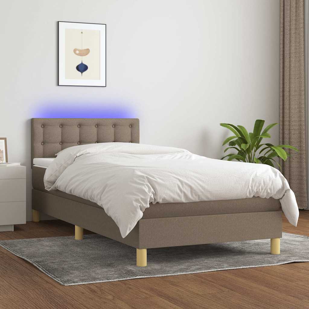 Krevet box spring s madracem LED smeđesivi 100x200 cm tkanina