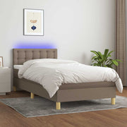 Krevet box spring s madracem LED smeđesivi 100x200 cm tkanina