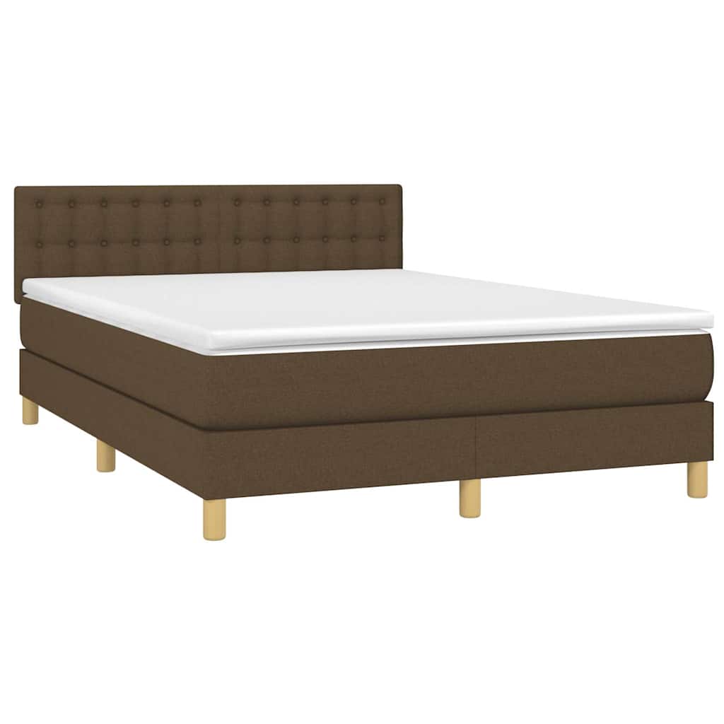 Krevet box spring s madracem LED tamnosmeđi 140x190 cm tkanina