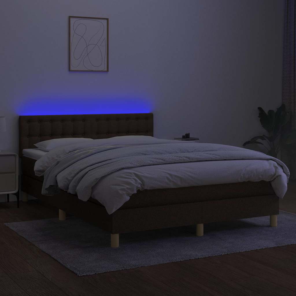 Krevet box spring s madracem LED tamnosmeđi 140x190 cm tkanina