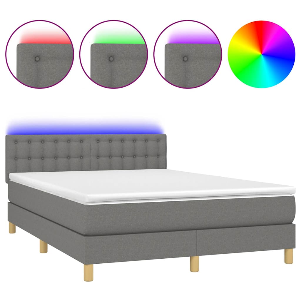 Krevet box spring s madracem LED tamnosivi 140x200 cm tkanina
