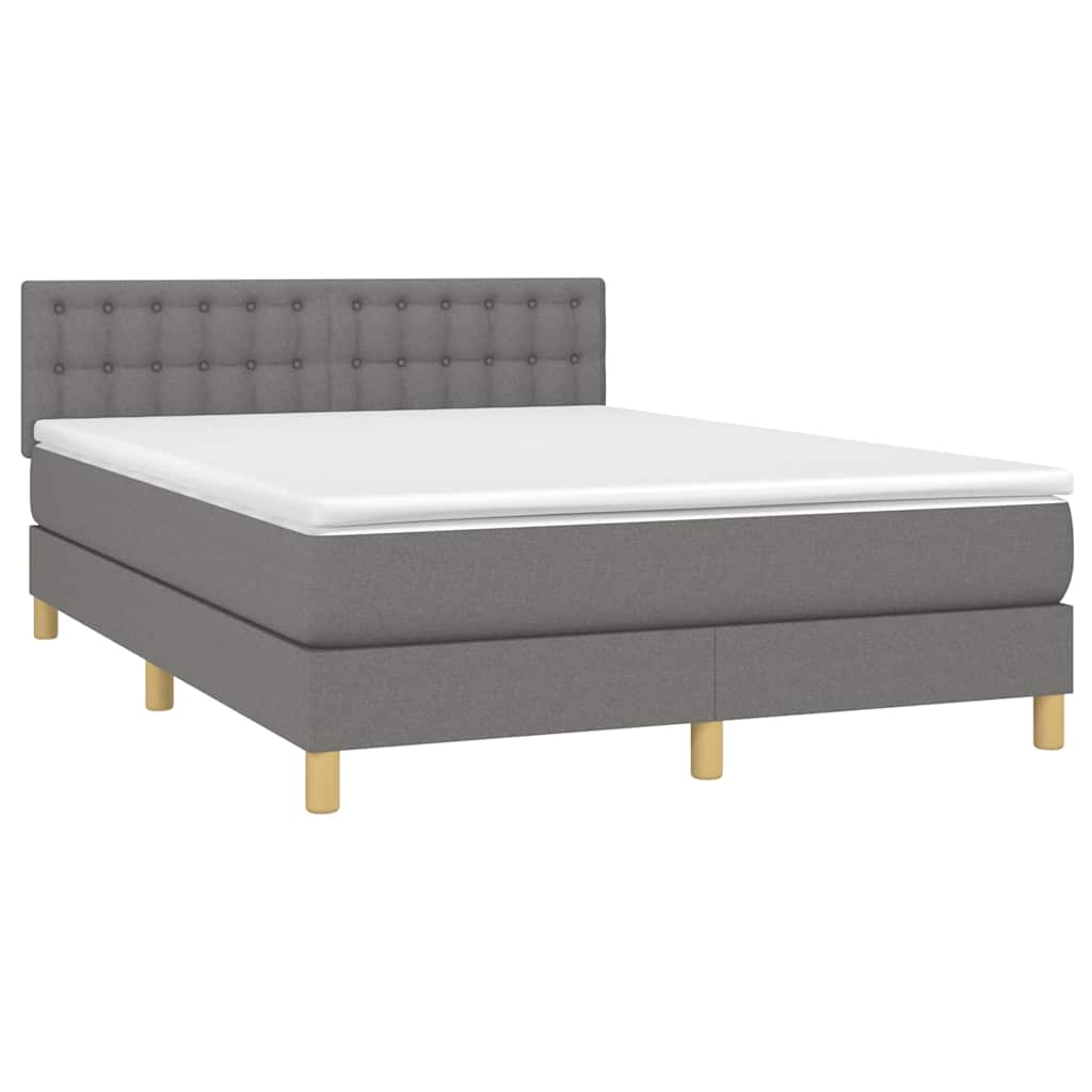 Krevet box spring s madracem LED tamnosivi 140x200 cm tkanina