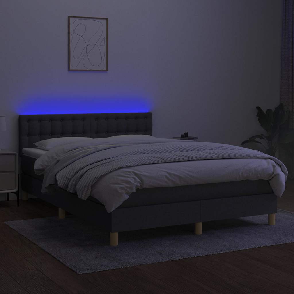 Krevet box spring s madracem LED tamnosivi 140x200 cm tkanina