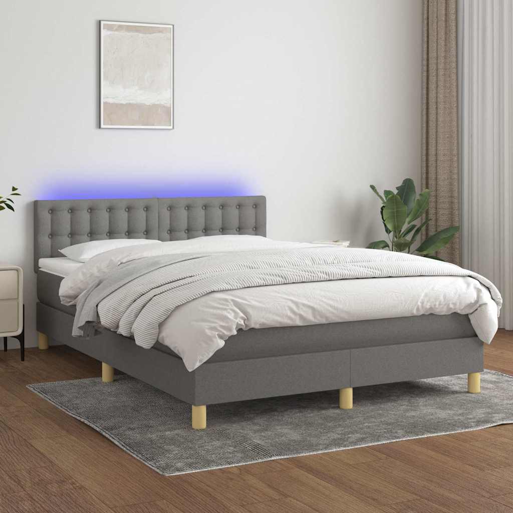 Krevet box spring s madracem LED tamnosivi 140x200 cm tkanina