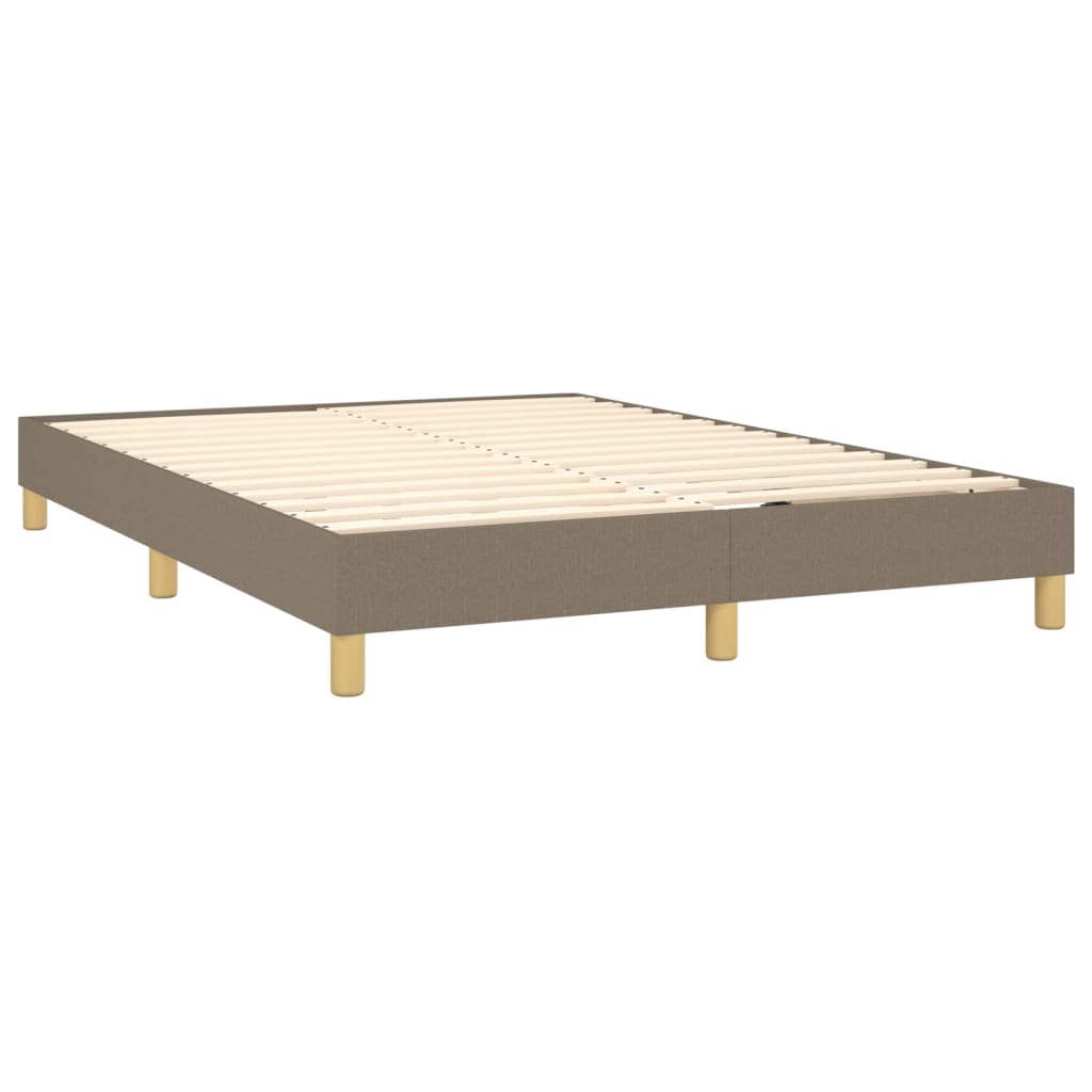 Krevet box spring s madracem LED smeđesivi 140x200 cm tkanina
