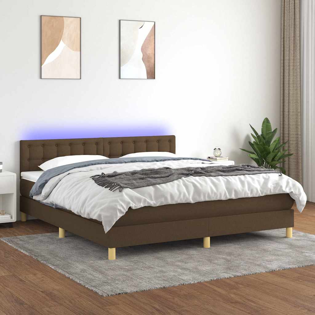 Krevet box spring s madracem LED tamnosmeđi 160x200 cm tkanina