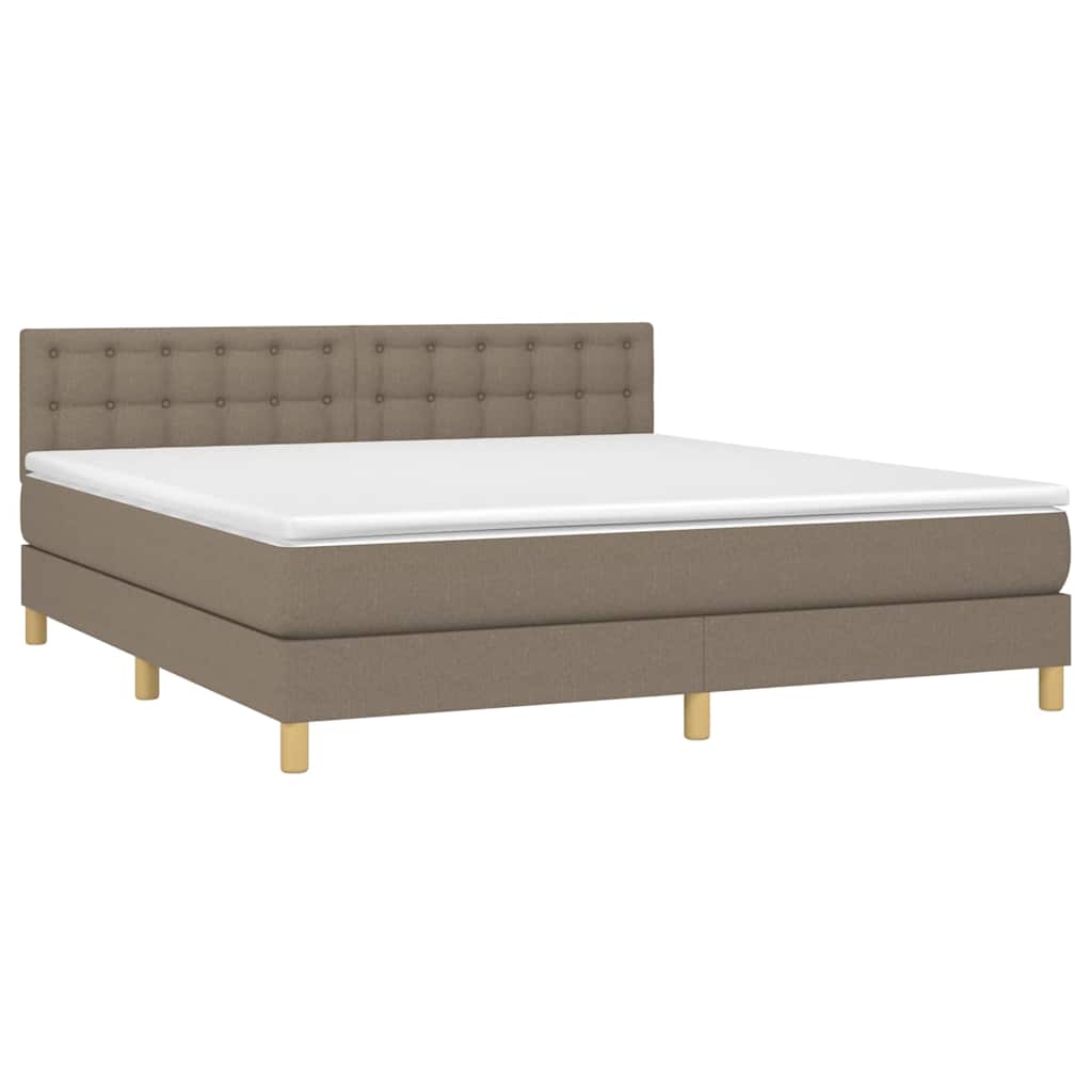 Krevet box spring s madracem LED smeđesivi 160x200 cm tkanina