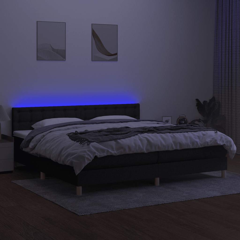 Krevet box spring s madracem LED crni 200x200 cm od tkanine
