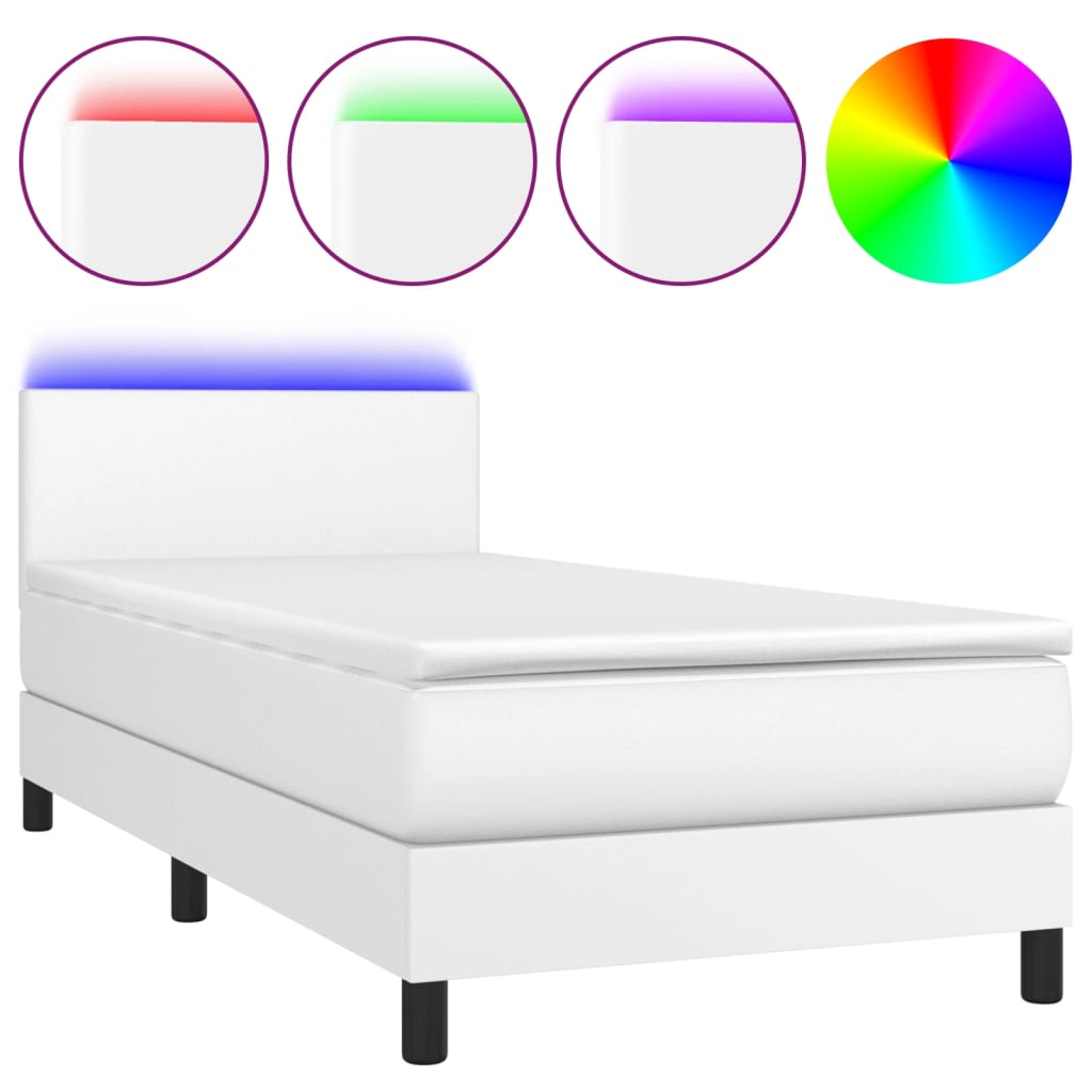 Krevet box spring s madracem LED bijeli 80x200 cm umjetna koža