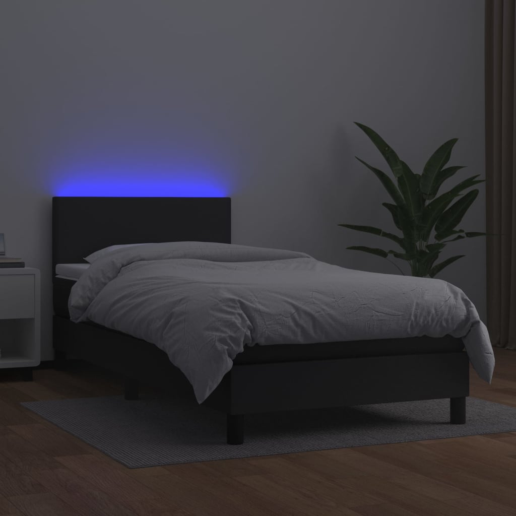 Krevet box spring s madracem LED crni 90x190 cm od umjetne kože