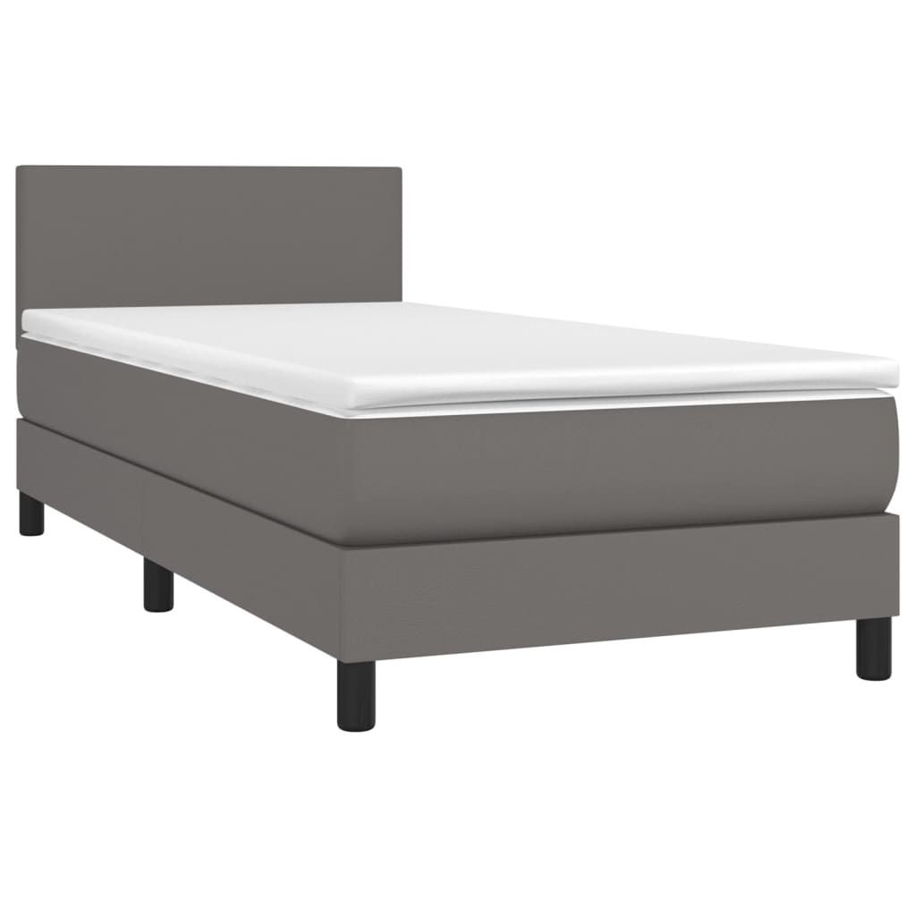 Krevet box spring s madracem LED sivi 90x190 cm od umjetne kože