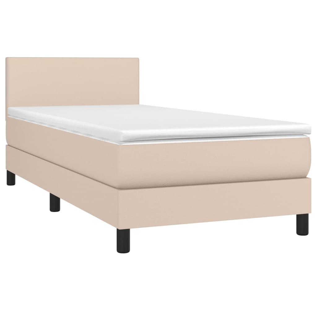 Krevet box spring madrac LED cappuccino 90x190cm umjetna koža