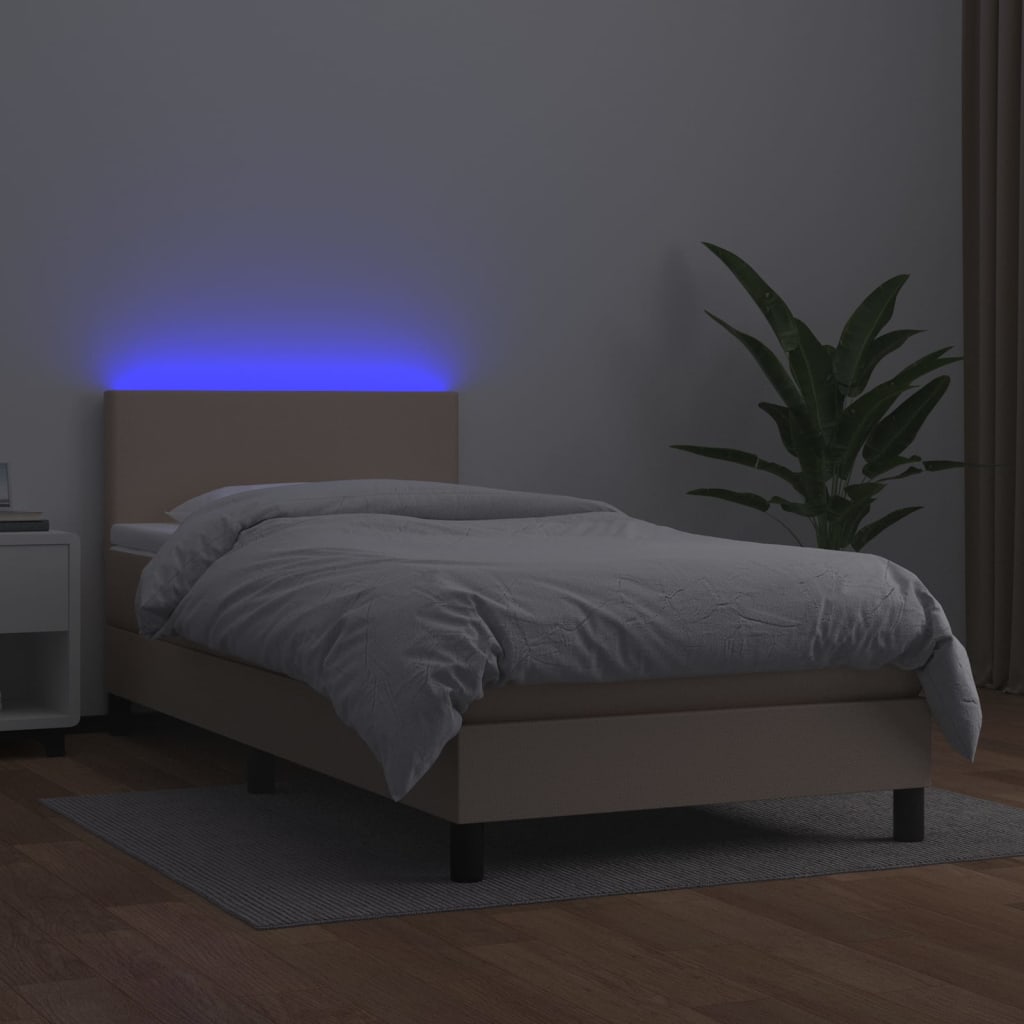 Krevet box spring madrac LED cappuccino 90x190cm umjetna koža