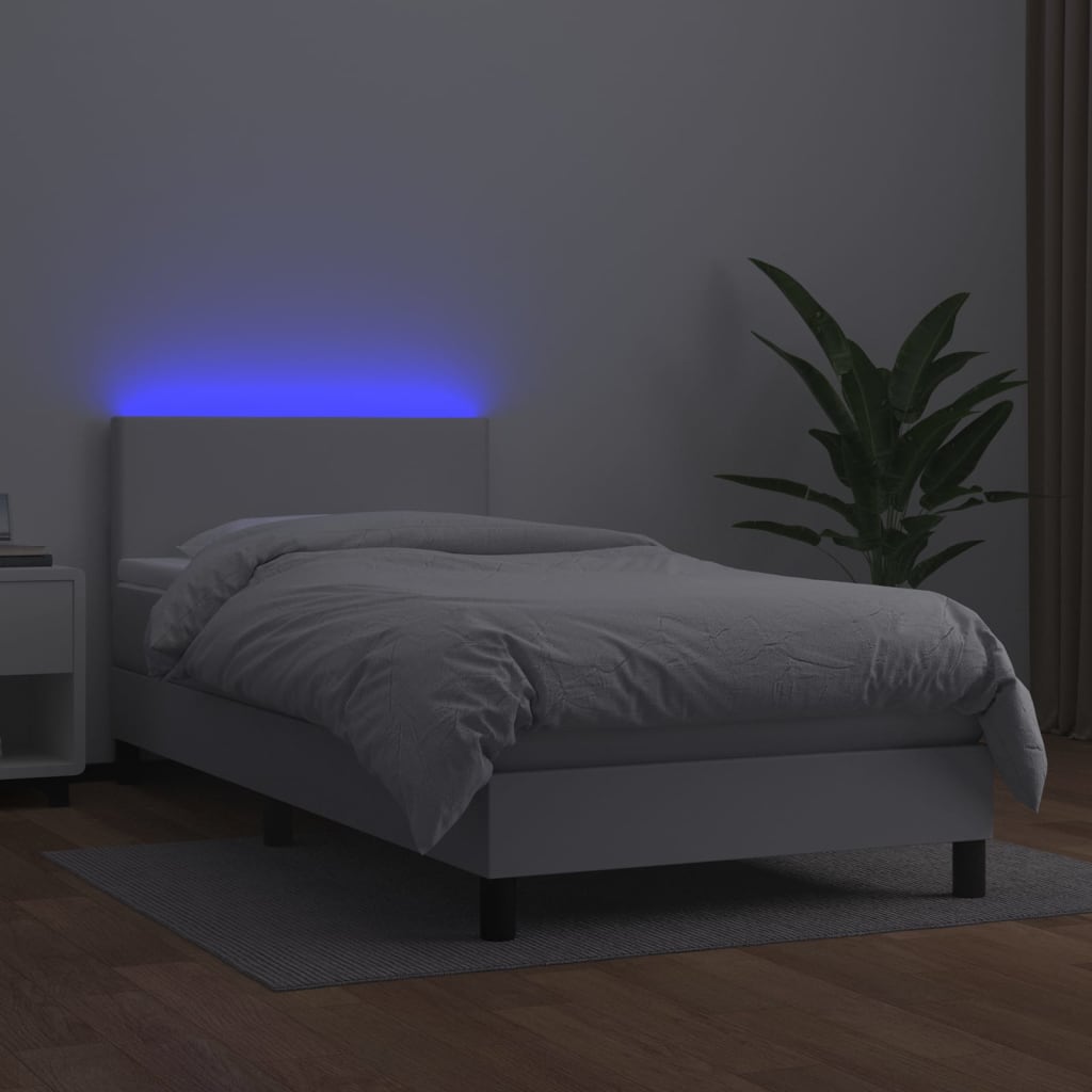 Krevet box spring s madracem LED bijeli 90x200 cm umjetna koža
