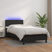 Krevet box spring s madracem LED crni 100x200cm od umjetne kože