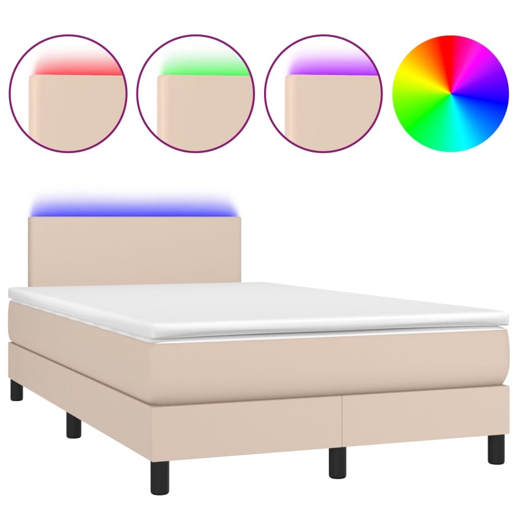 Krevet box spring madrac LED cappuccino 120x200cm umjetna koža