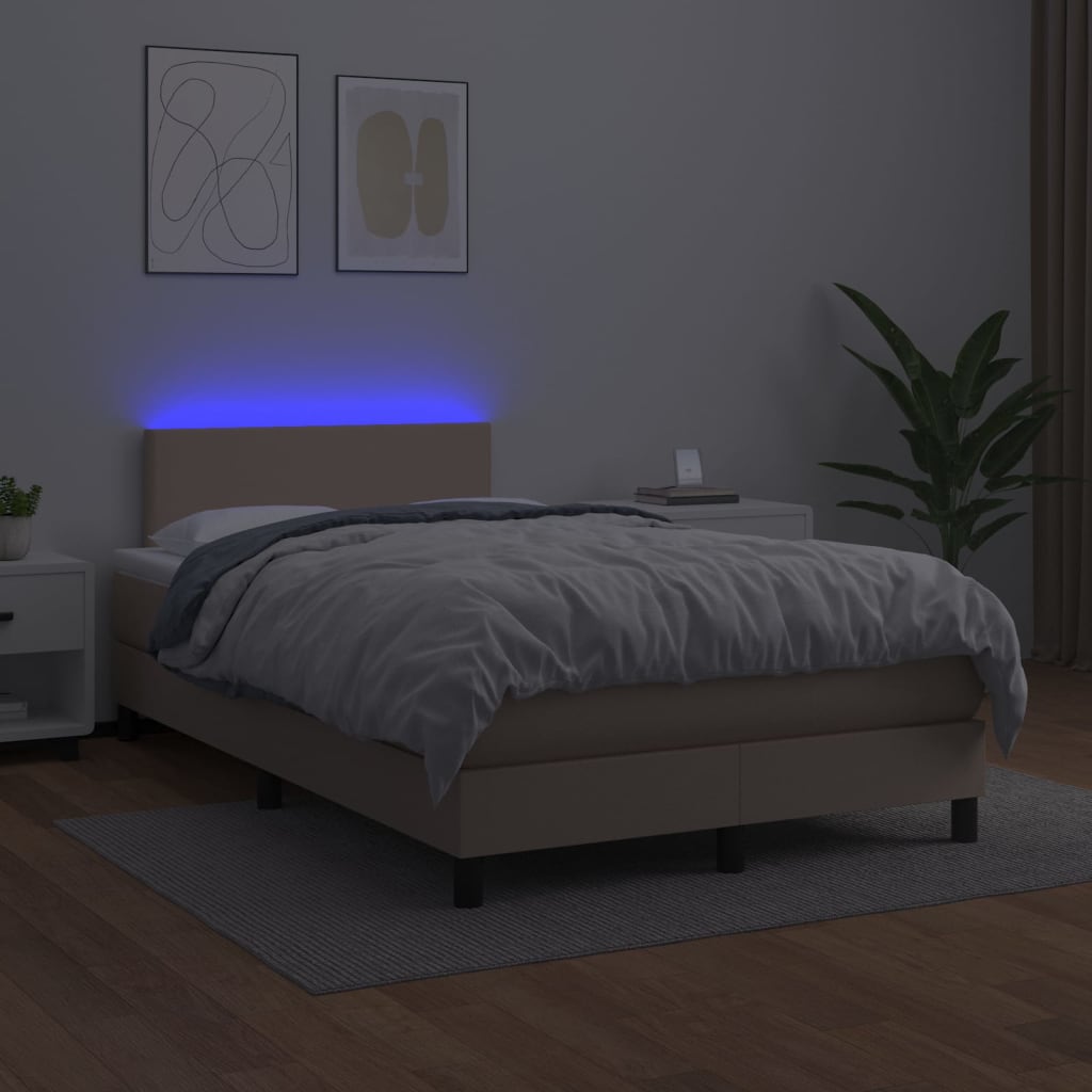 Krevet box spring madrac LED cappuccino 120x200cm umjetna koža