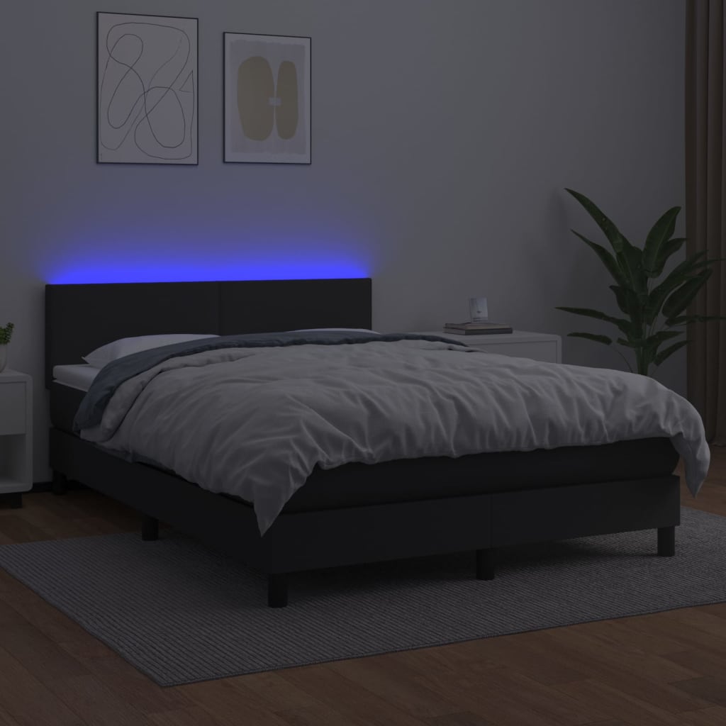 Krevet box spring s madracem LED crni 140 x 190 cm umjetna koža