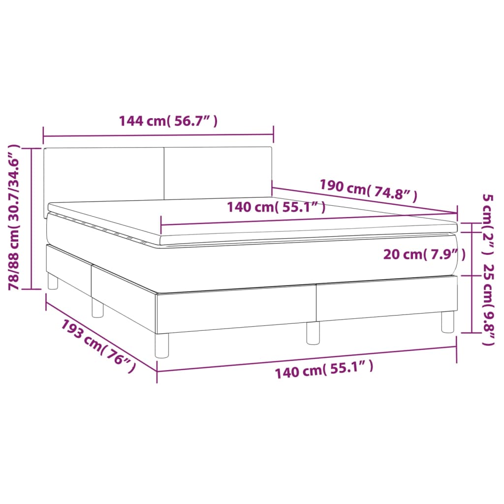 Krevet box spring s madracem LED crni 140 x 190 cm umjetna koža