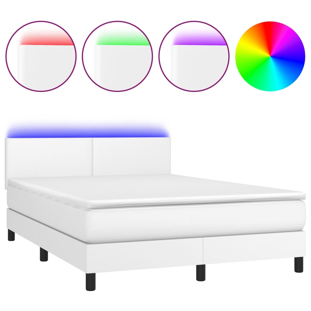 Krevet box spring s madracem LED bijeli 140x190 cm umjetna koža
