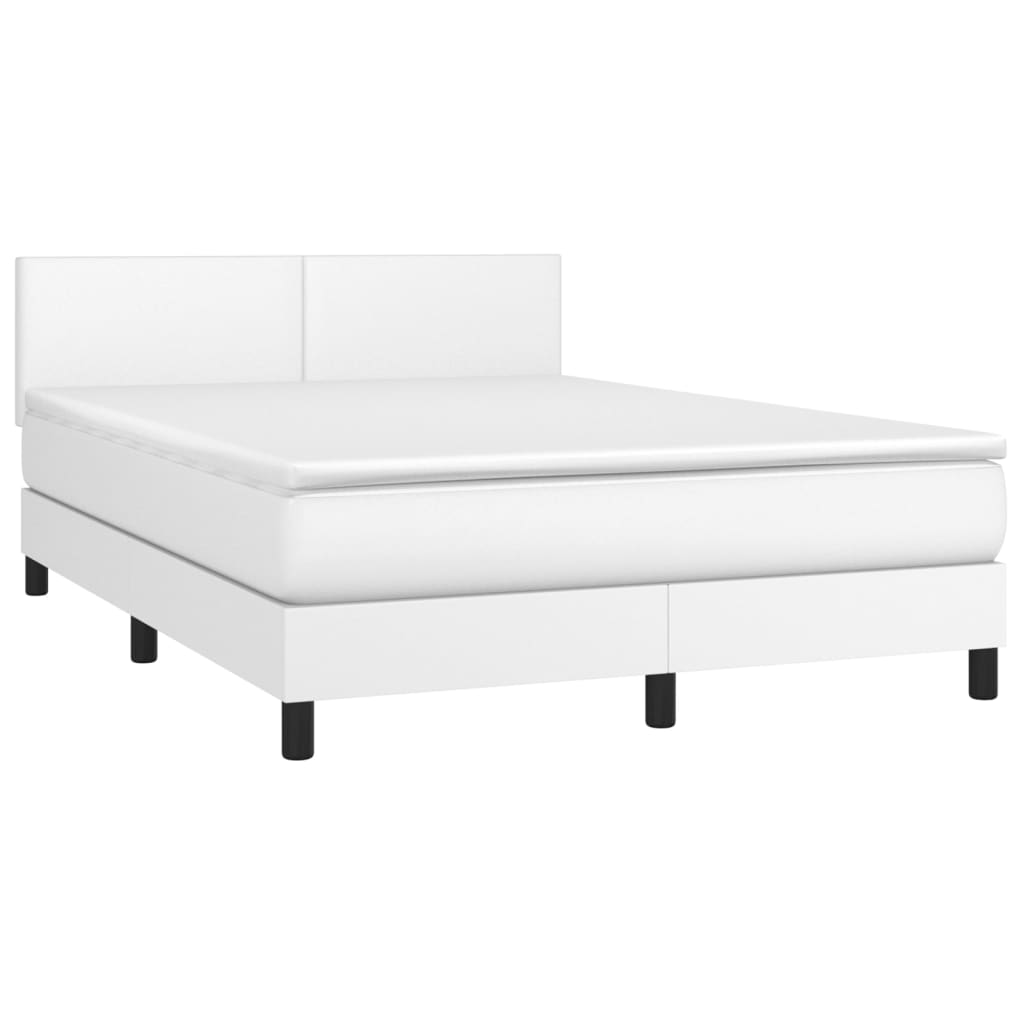 Krevet box spring s madracem LED bijeli 140x190 cm umjetna koža