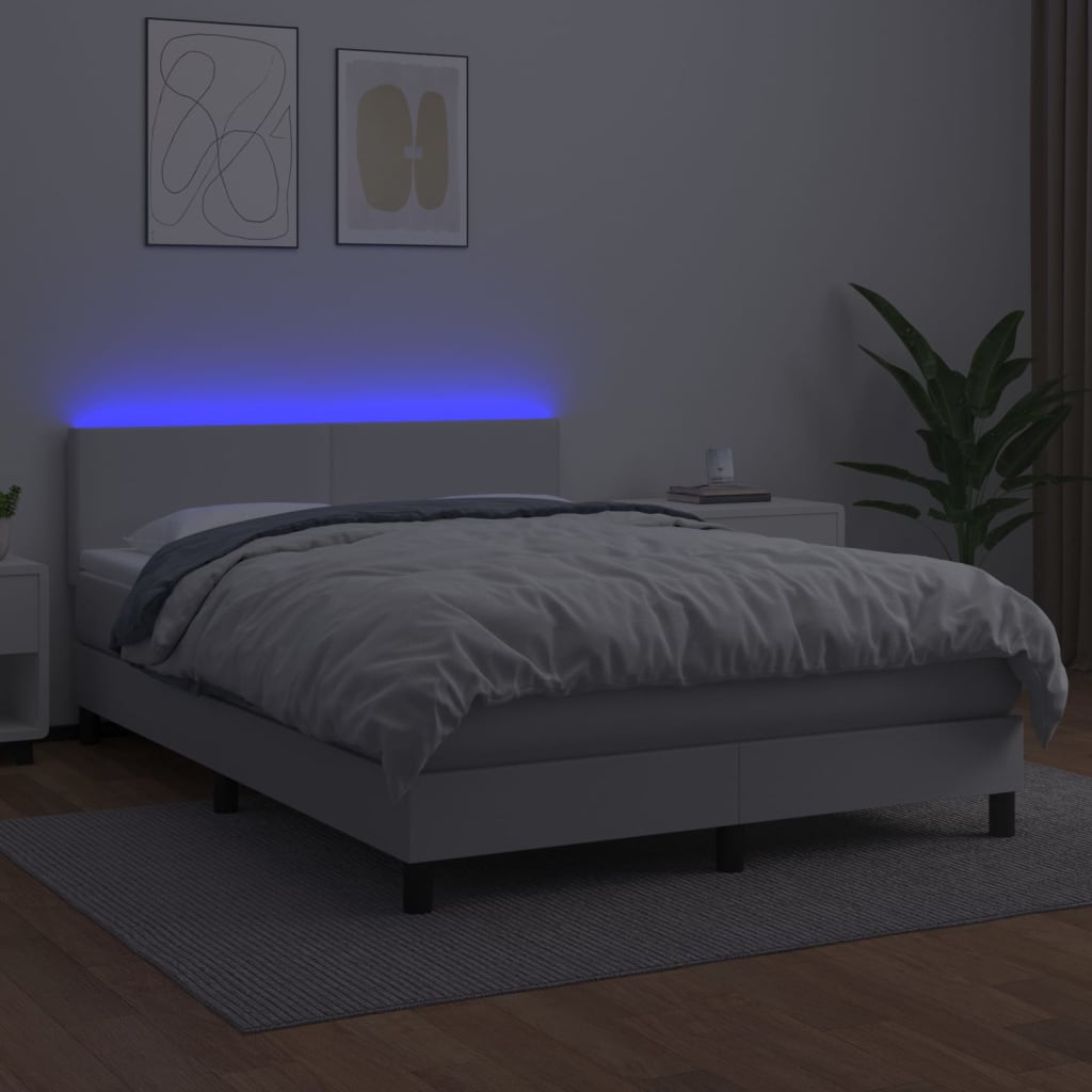 Krevet box spring s madracem LED bijeli 140x190 cm umjetna koža