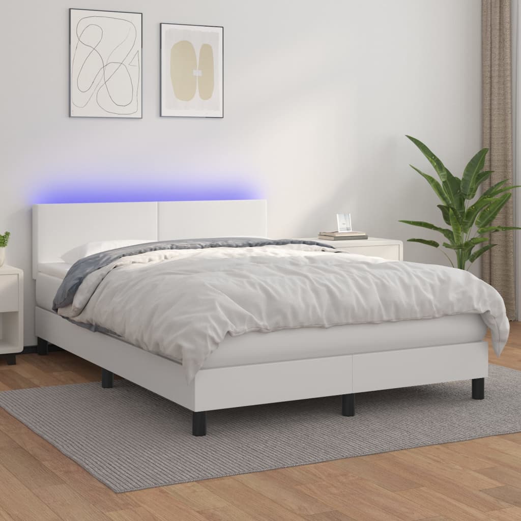 Krevet box spring s madracem LED bijeli 140x190 cm umjetna koža