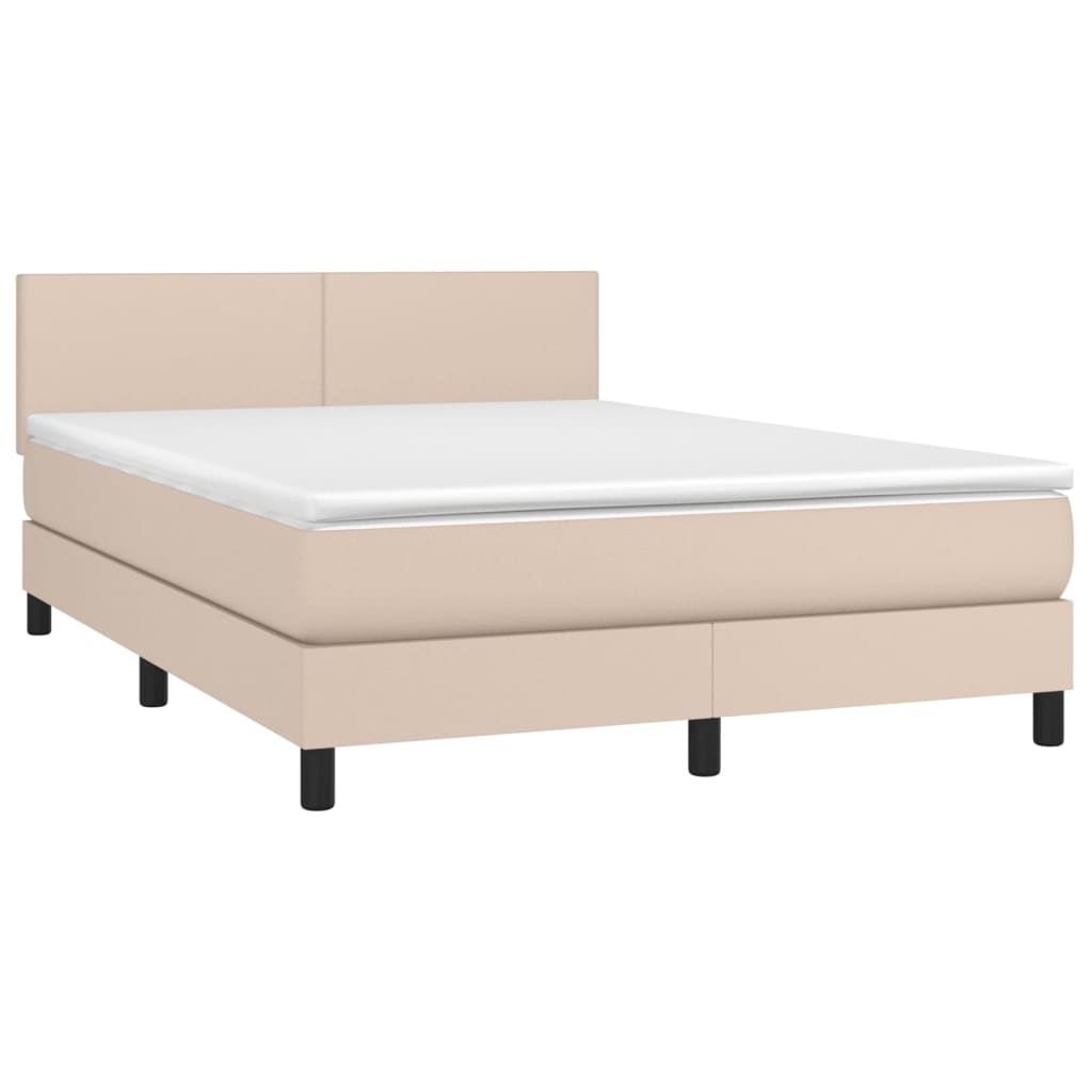 Krevet box spring madrac LED cappuccino 140x190cm umjetna koža