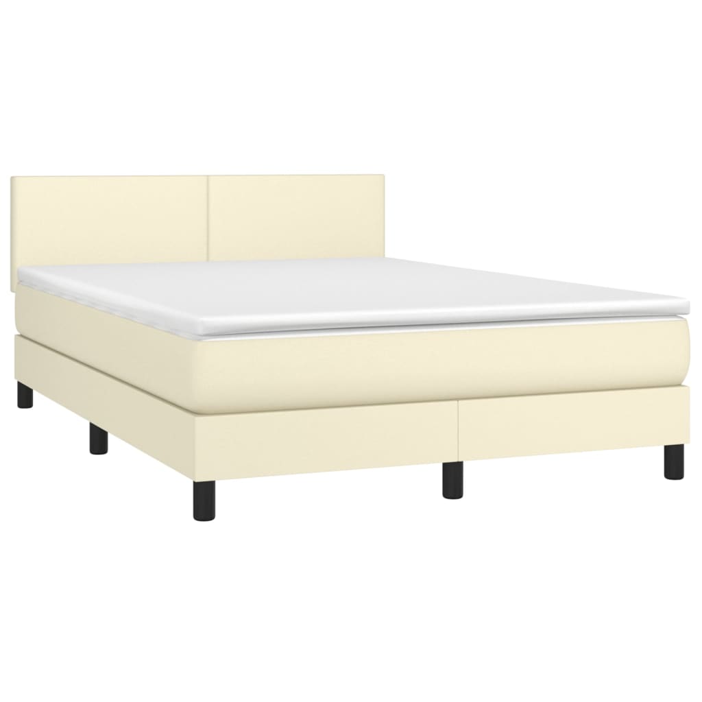 Krevet box spring s madracem LED krem 140x200cm od umjetne kože