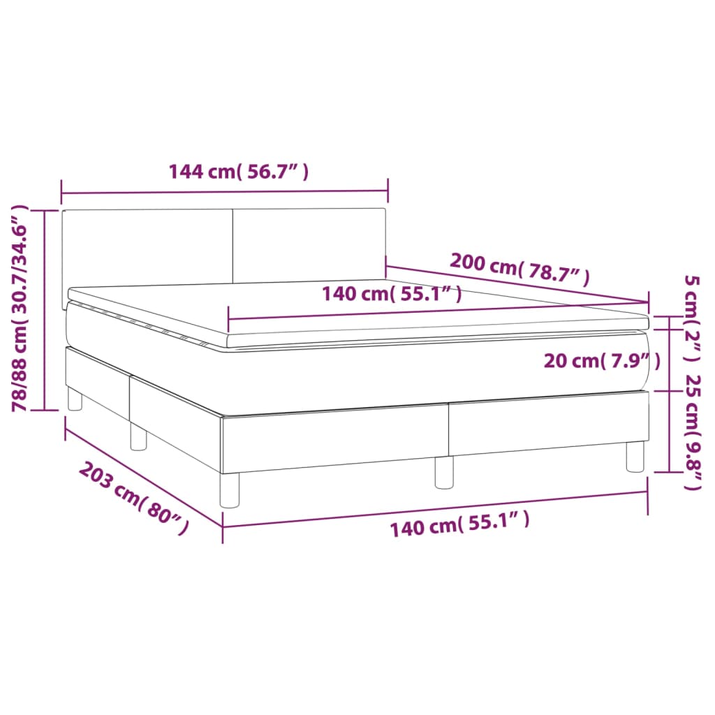 Krevet box spring s madracem LED krem 140x200cm od umjetne kože