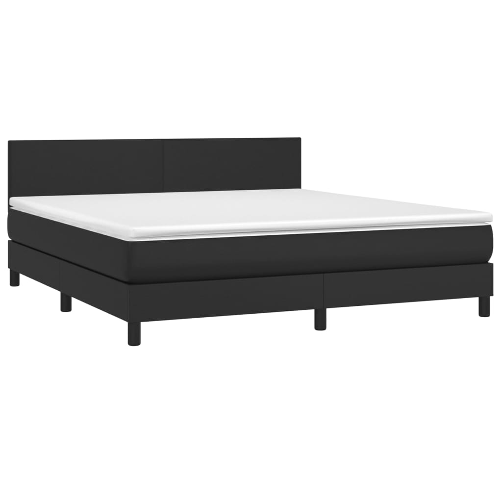 Krevet box spring s madracem LED crni 160x200cm od umjetne kože