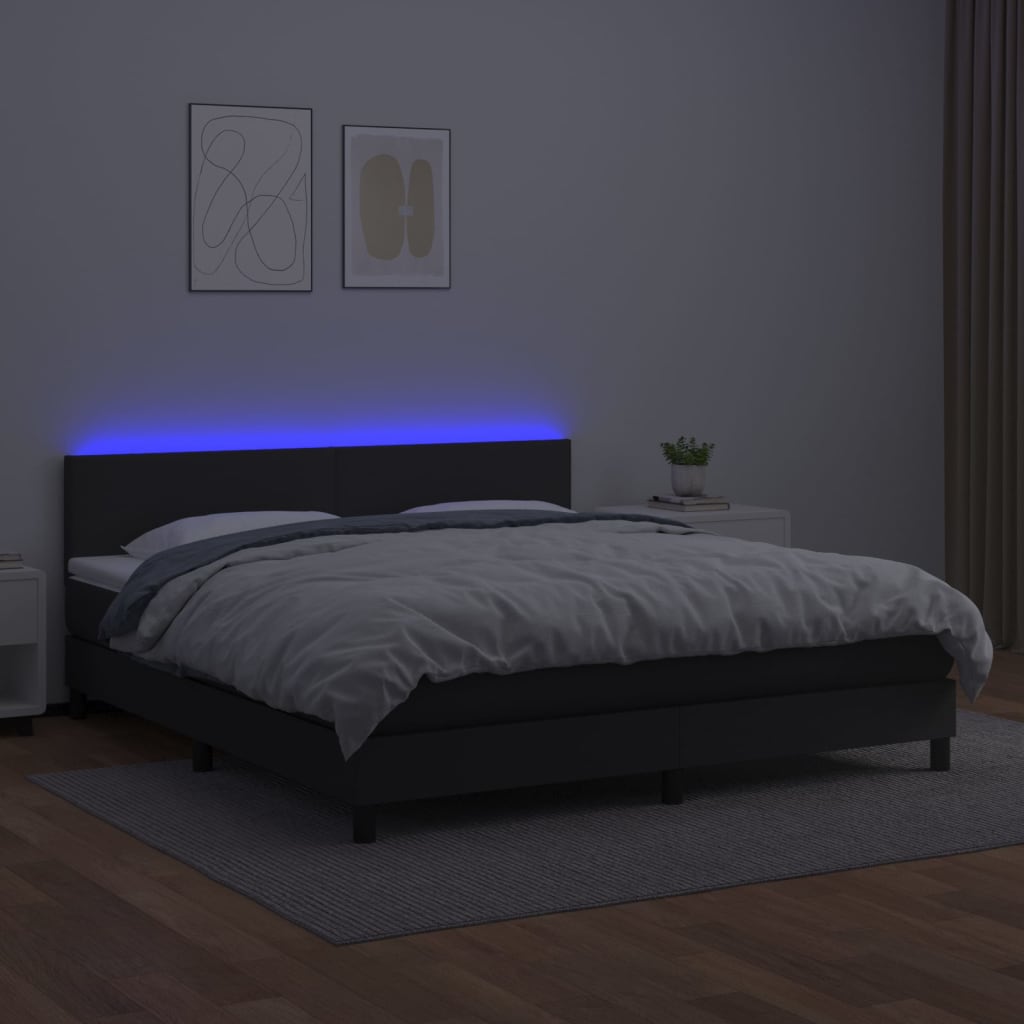 Krevet box spring s madracem LED crni 160x200cm od umjetne kože