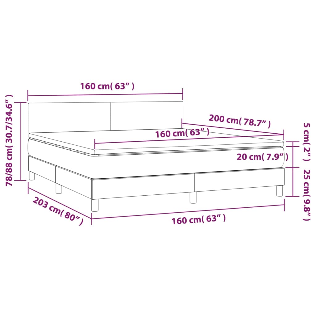 Krevet box spring s madracem LED crni 160x200cm od umjetne kože