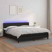 Krevet box spring s madracem LED crni 160x200cm od umjetne kože
