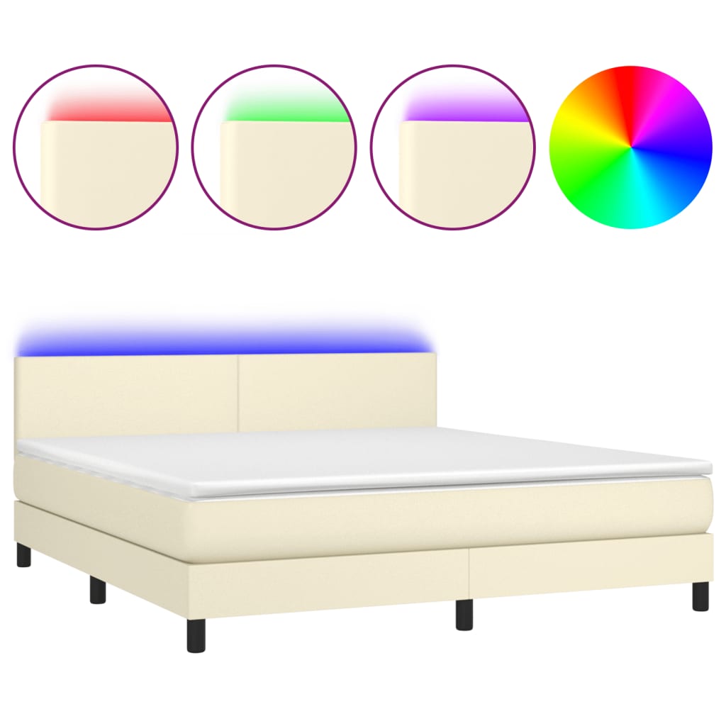 Krevet box spring s madracem LED krem 160x200cm od umjetne kože