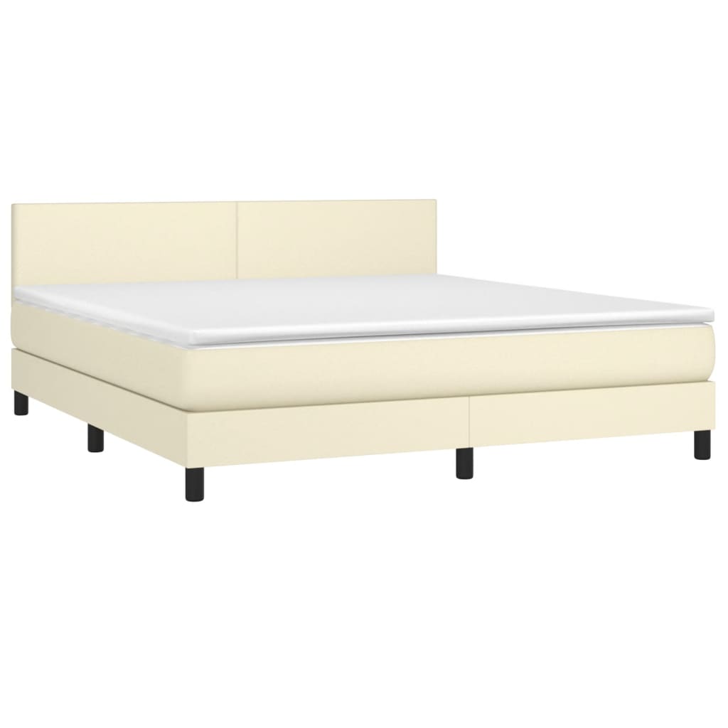 Krevet box spring s madracem LED krem 160x200cm od umjetne kože