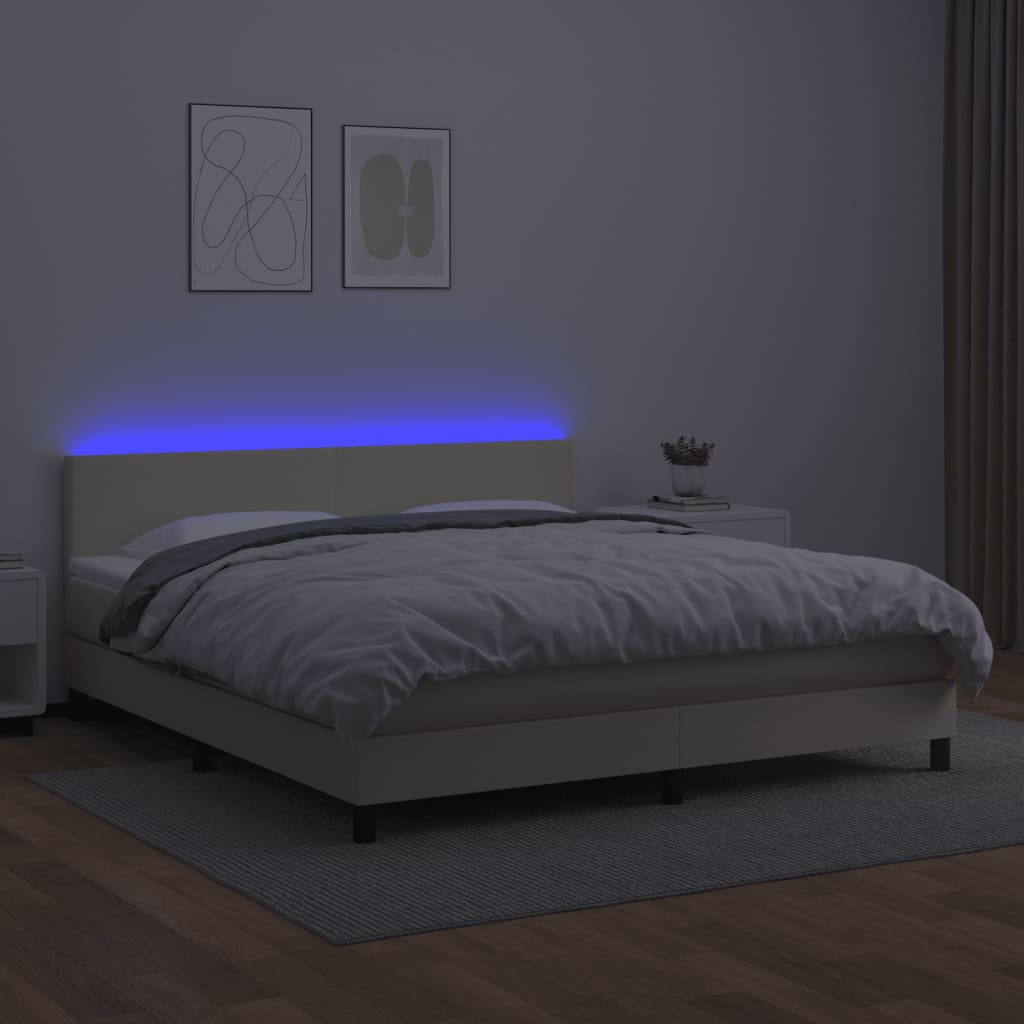 Krevet box spring s madracem LED krem 160x200cm od umjetne kože