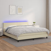 Krevet box spring s madracem LED krem 160x200cm od umjetne kože