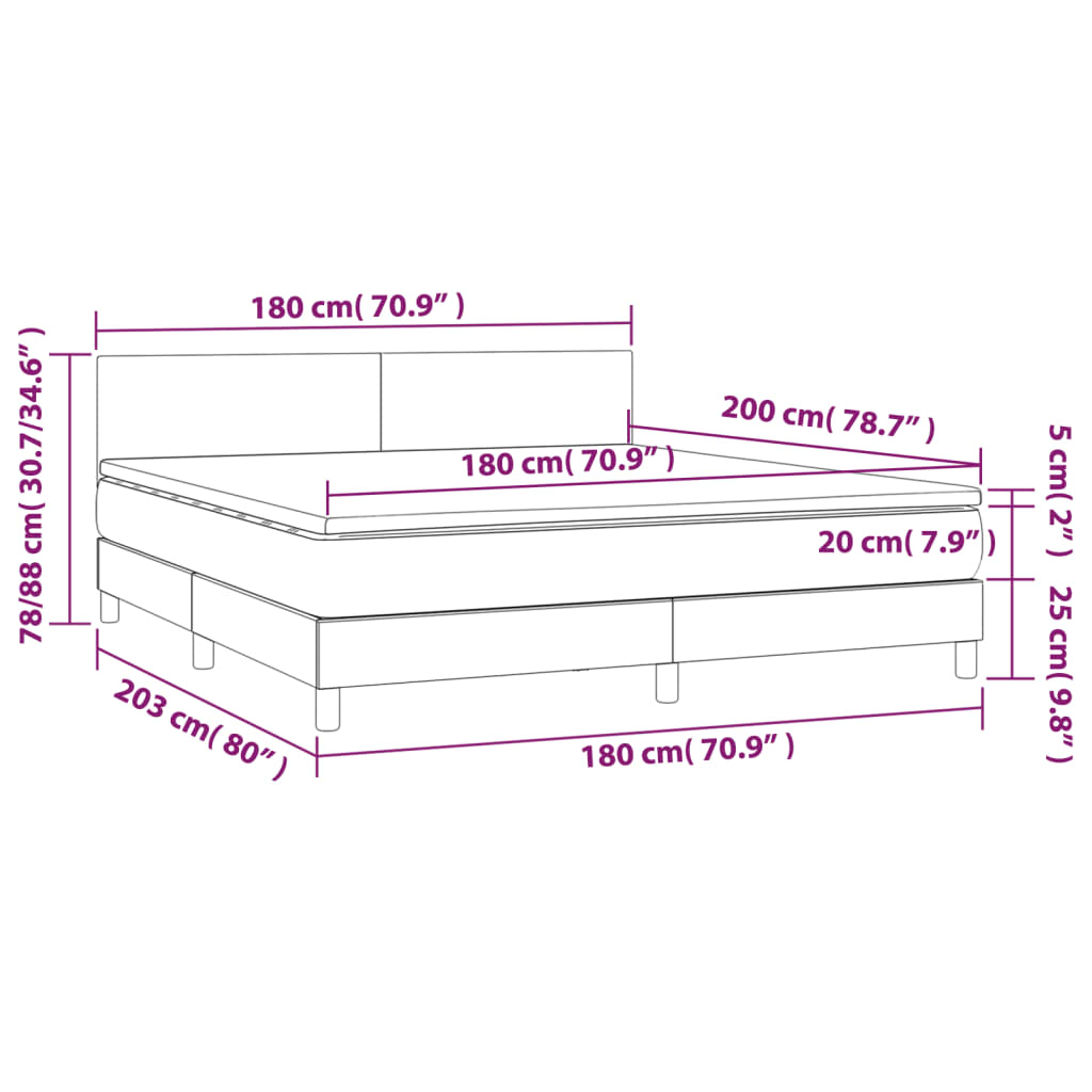 Krevet box spring s madracem LED bijeli 180x200 cm umjetna koža