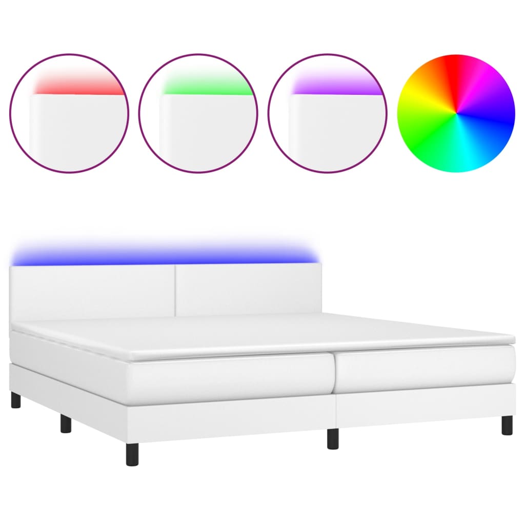Krevet box spring s madracem LED bijeli 200x200 cm umjetna koža