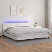 Krevet box spring s madracem LED bijeli 200x200 cm umjetna koža