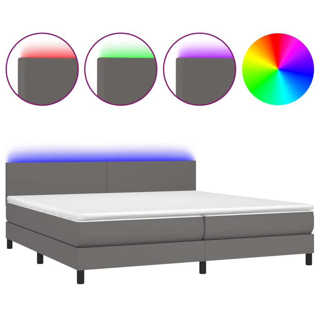Krevet box spring s madracem LED sivi 200x200cm od umjetne kože