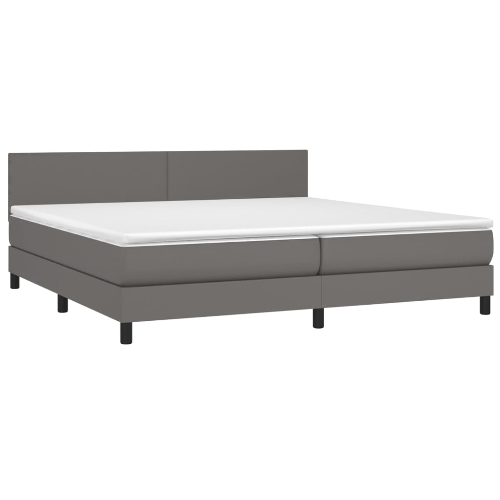 Krevet box spring s madracem LED sivi 200x200cm od umjetne kože